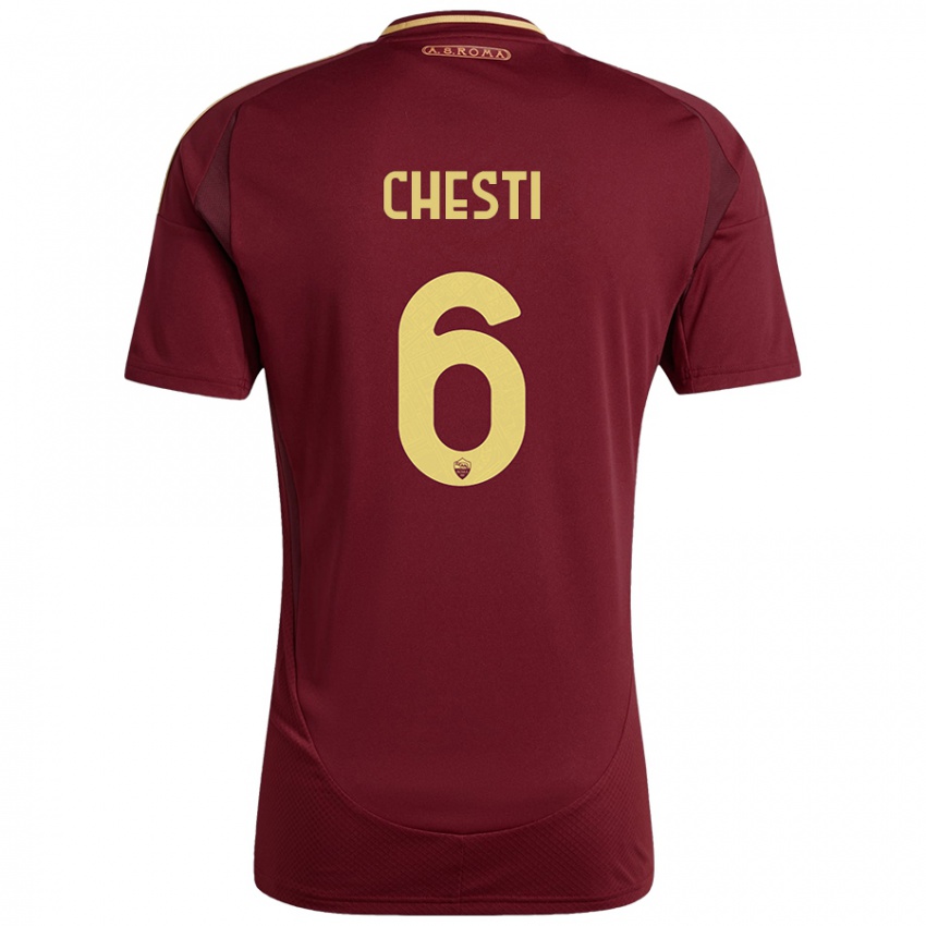 Uomo Maglia Francesco Chesti #6 Rosso Marrone Oro Kit Gara Home 2024/25 Maglietta