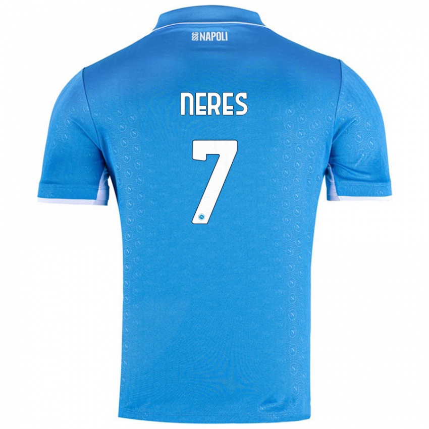 Uomo Maglia David Neres #7 Azzurro Cielo Kit Gara Home 2024/25 Maglietta