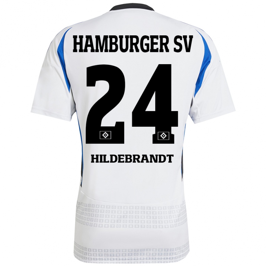 Uomo Maglia Tjark Hildebrandt #24 Bianco Blu Kit Gara Home 2024/25 Maglietta