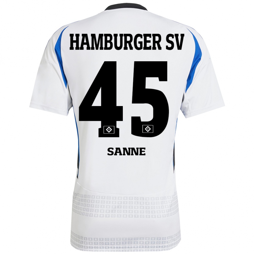 Uomo Maglia Tom Sanne #45 Bianco Blu Kit Gara Home 2024/25 Maglietta