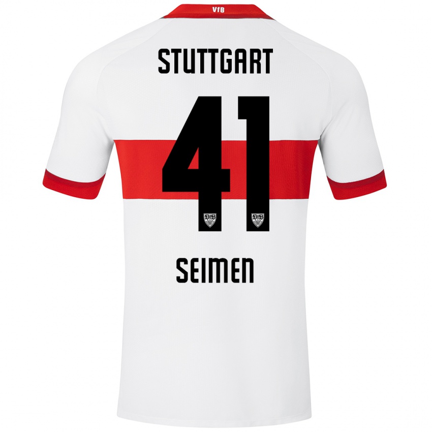 Uomo Maglia Dennis Seimen #41 Bianco Rosso Kit Gara Home 2024/25 Maglietta