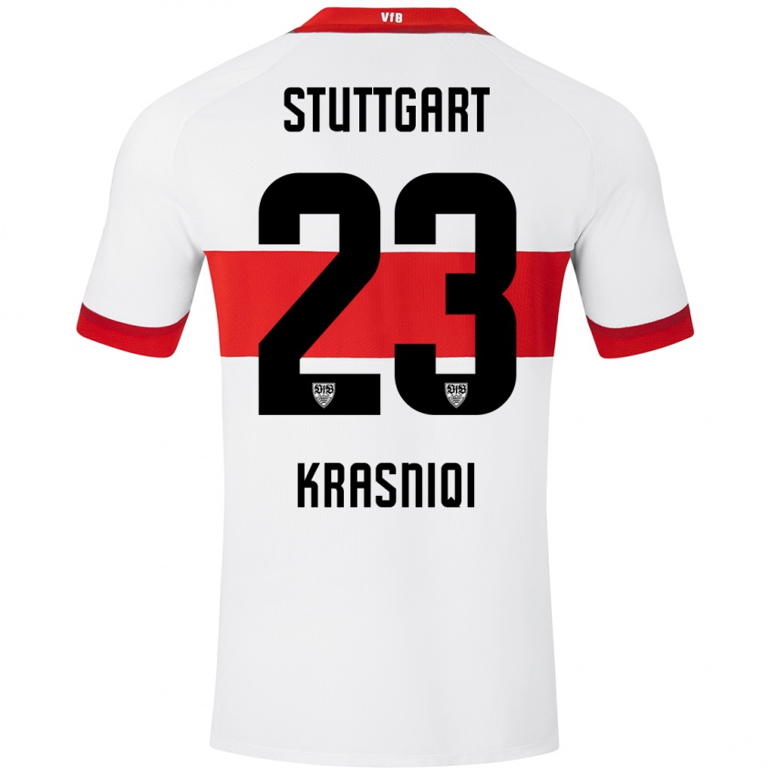 Uomo Maglia Elton Krasniqi #23 Bianco Rosso Kit Gara Home 2024/25 Maglietta