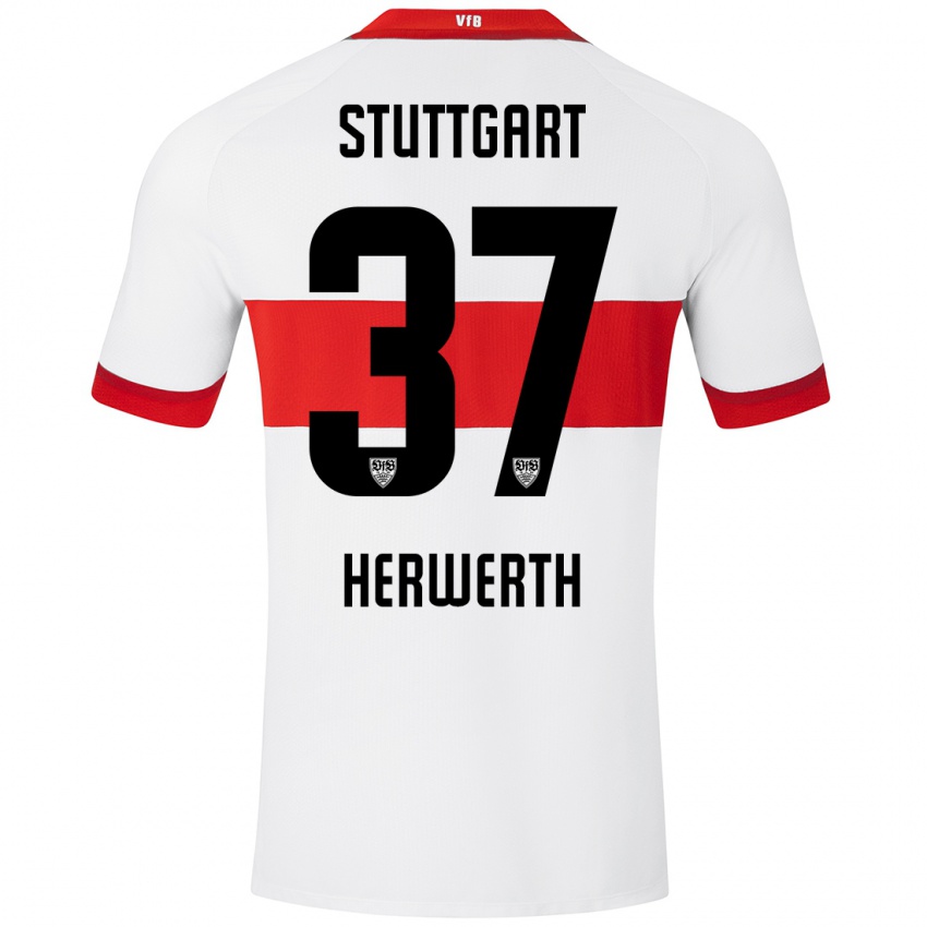 Uomo Maglia Maximilian Herwerth #37 Bianco Rosso Kit Gara Home 2024/25 Maglietta