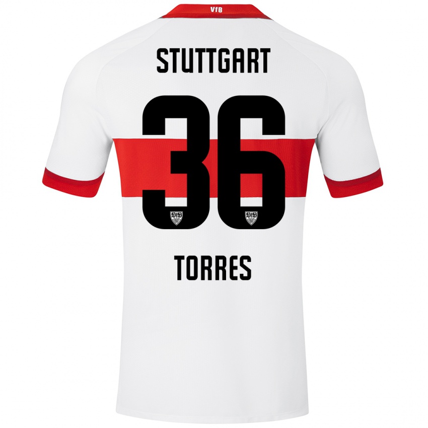 Uomo Maglia Yohann Torres #36 Bianco Rosso Kit Gara Home 2024/25 Maglietta