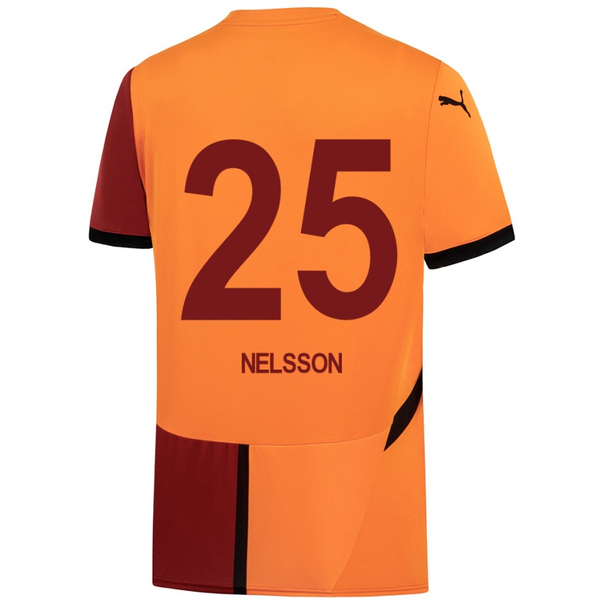 Uomo Maglia Victor Nelsson #25 Giallo Rosso Kit Gara Home 2024/25 Maglietta