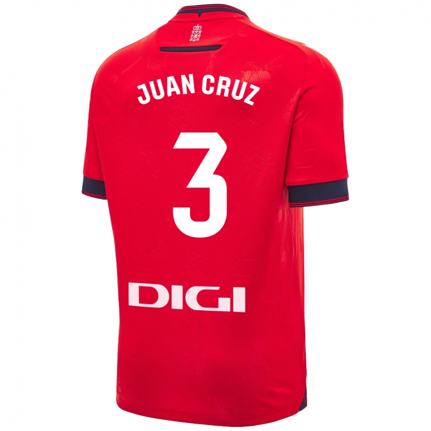 Uomo Maglia Juan Cruz #3 Rosso Bianco Kit Gara Home 2024/25 Maglietta