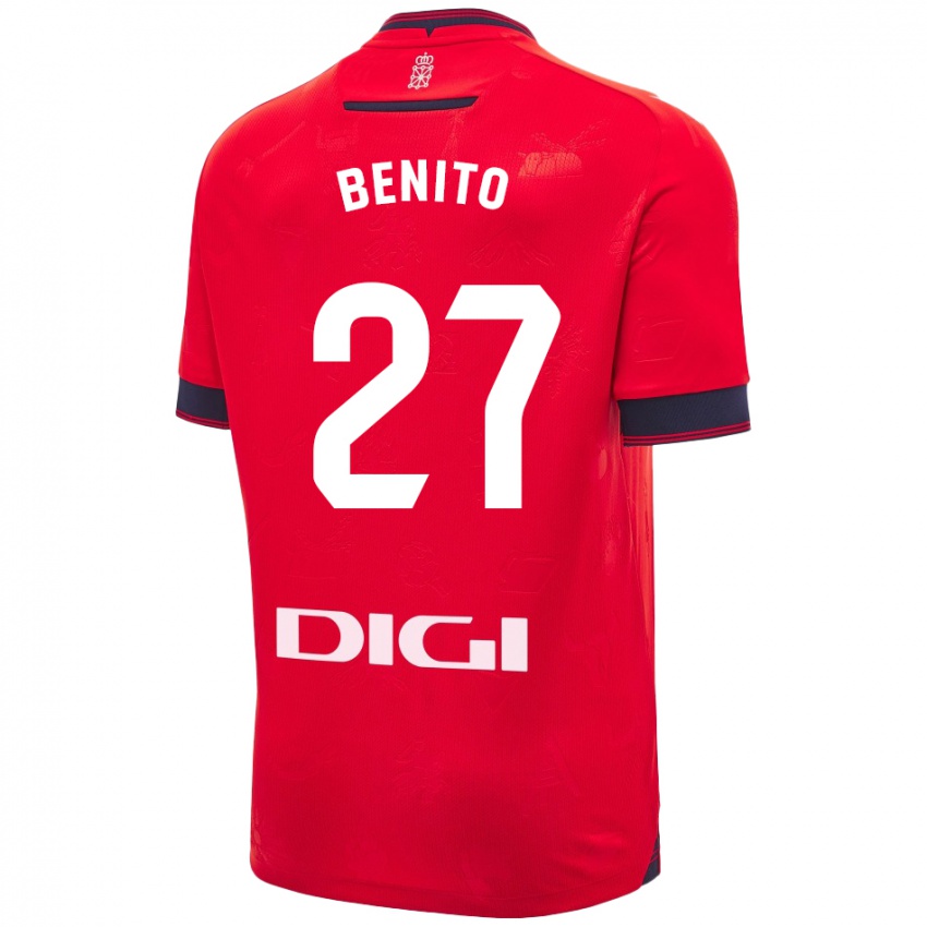 Uomo Maglia Iker Benito #27 Rosso Bianco Kit Gara Home 2024/25 Maglietta