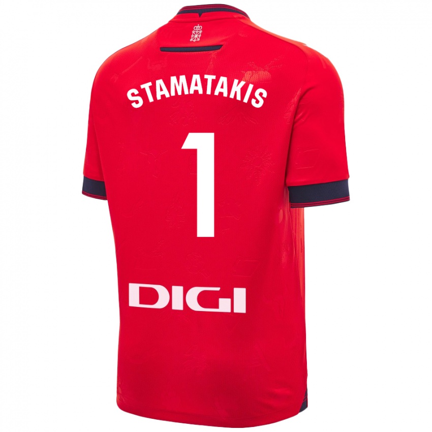 Uomo Maglia Dimitrios Stamatakis #1 Rosso Bianco Kit Gara Home 2024/25 Maglietta