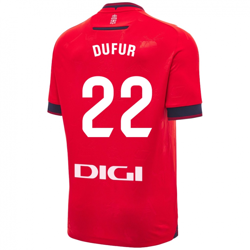 Uomo Maglia Ander Dufur #22 Rosso Bianco Kit Gara Home 2024/25 Maglietta