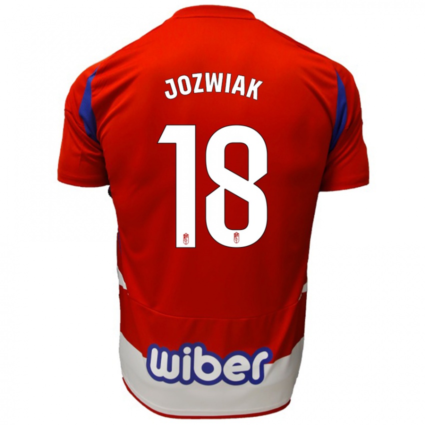 Uomo Maglia Kamil Józwiak #18 Rosso Bianco Blu Kit Gara Home 2024/25 Maglietta