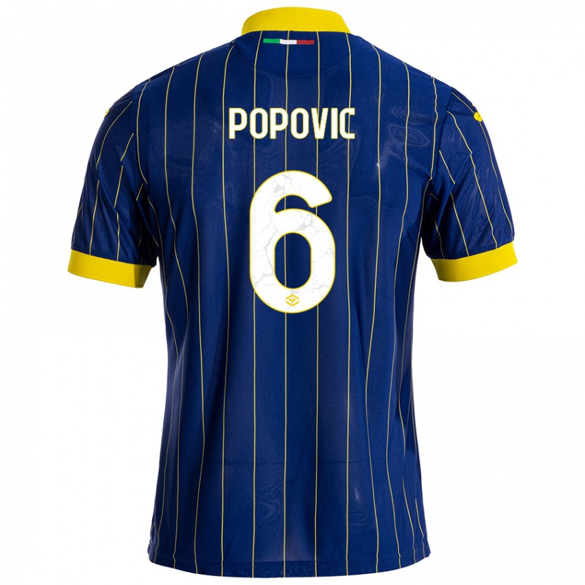 Uomo Maglia Andrej Popovic #6 Blu Giallo Kit Gara Home 2024/25 Maglietta