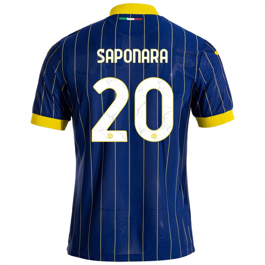 Uomo Maglia Riccardo Saponara #20 Blu Giallo Kit Gara Home 2024/25 Maglietta