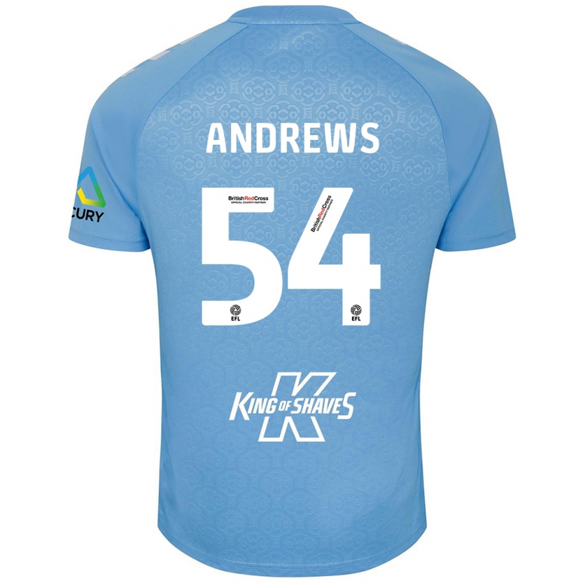 Uomo Maglia Kai Andrews #54 Blu Bianco Kit Gara Home 2024/25 Maglietta