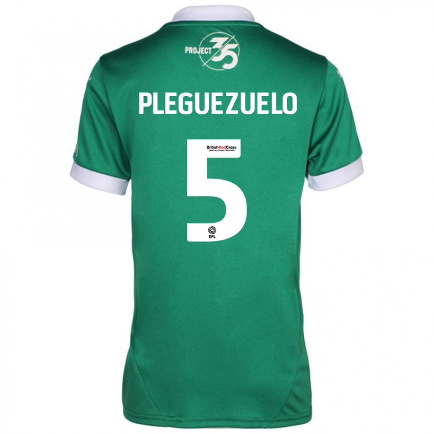 Uomo Maglia Julio Pleguezuelo #5 Verde Bianco Kit Gara Home 2024/25 Maglietta