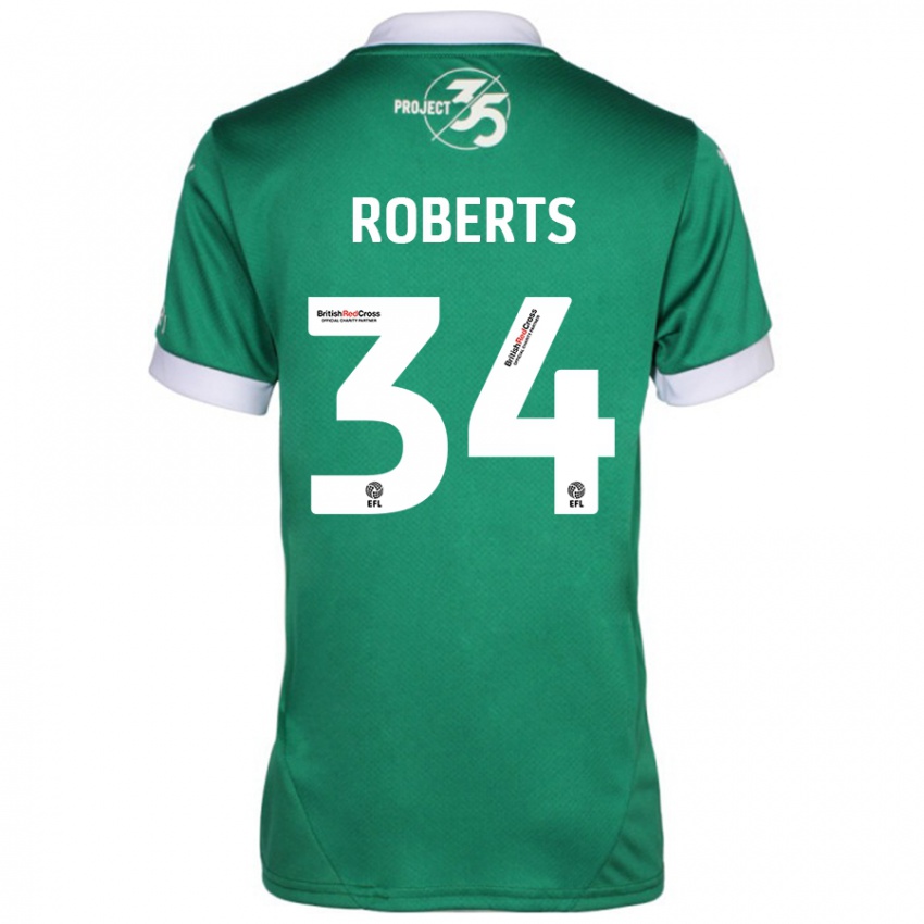 Uomo Maglia Caleb Roberts #34 Verde Bianco Kit Gara Home 2024/25 Maglietta