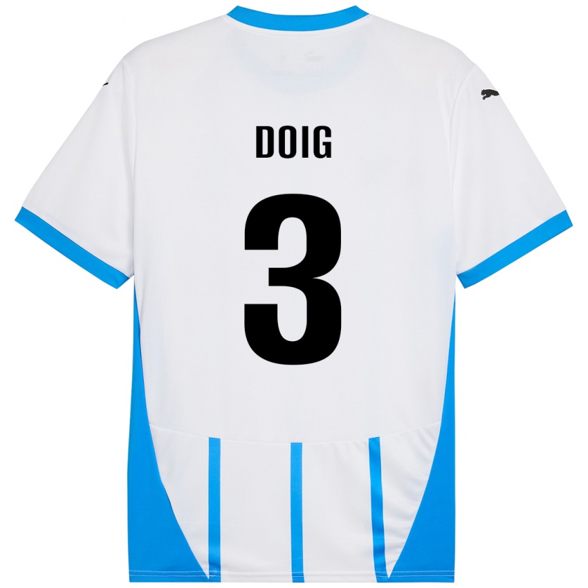 Uomo Maglia Josh Doig #3 Bianco Blu Kit Gara Away 2024/25 Maglietta