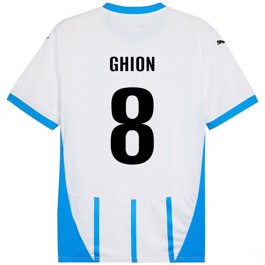 Uomo Maglia Andrea Ghion #8 Bianco Blu Kit Gara Away 2024/25 Maglietta