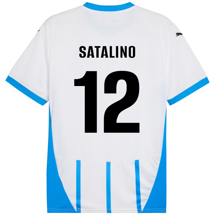 Uomo Maglia Giacomo Satalino #12 Bianco Blu Kit Gara Away 2024/25 Maglietta