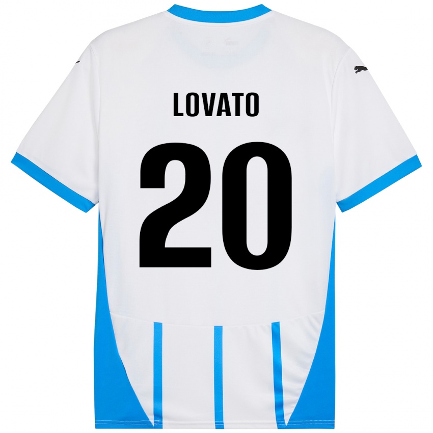 Uomo Maglia Matteo Lovato #20 Bianco Blu Kit Gara Away 2024/25 Maglietta