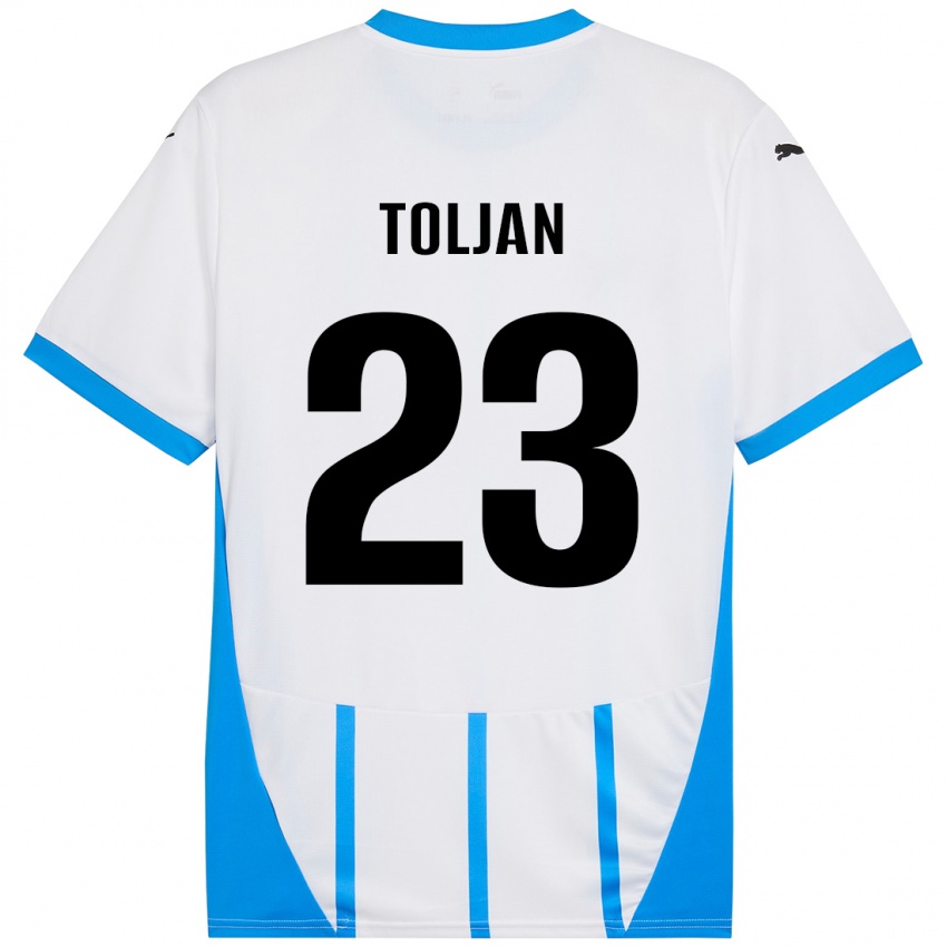 Uomo Maglia Jeremy Toljan #23 Bianco Blu Kit Gara Away 2024/25 Maglietta