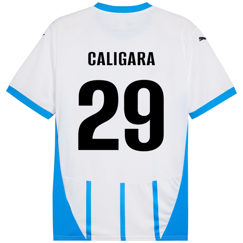 Uomo Maglia Fabrizio Caligara #29 Bianco Blu Kit Gara Away 2024/25 Maglietta