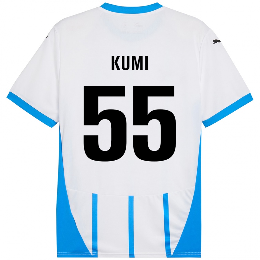 Uomo Maglia Justin Kumi #55 Bianco Blu Kit Gara Away 2024/25 Maglietta