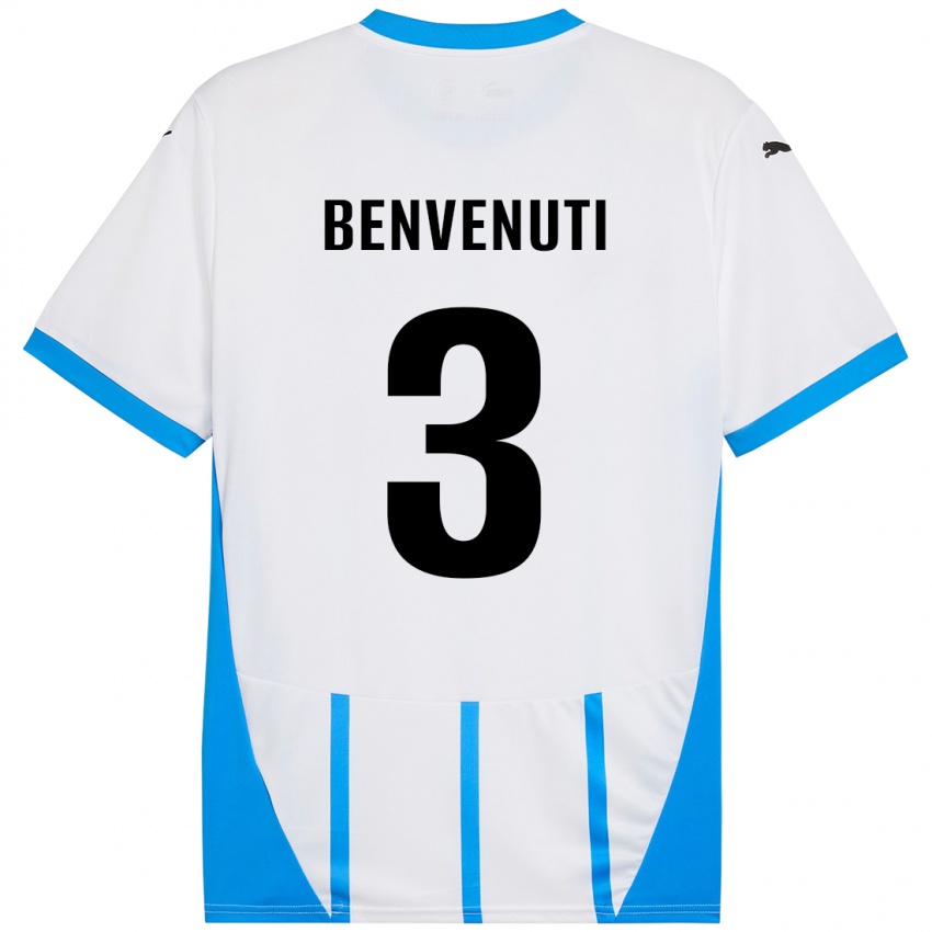 Uomo Maglia Tommaso Benvenuti #3 Bianco Blu Kit Gara Away 2024/25 Maglietta