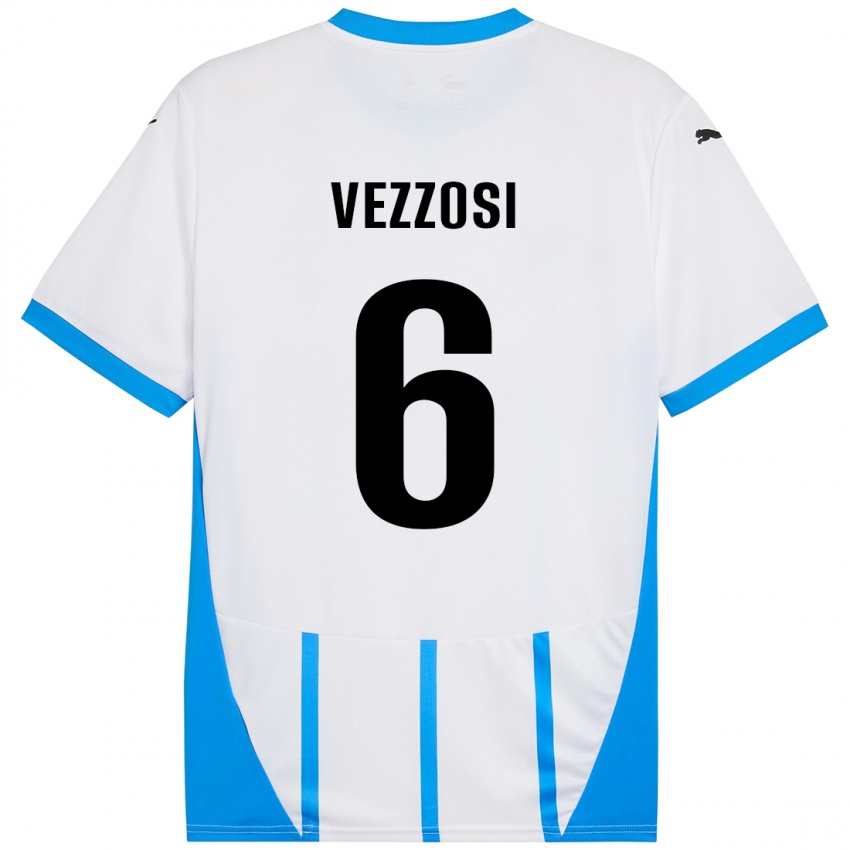 Uomo Maglia Giorgio Vezzosi #6 Bianco Blu Kit Gara Away 2024/25 Maglietta