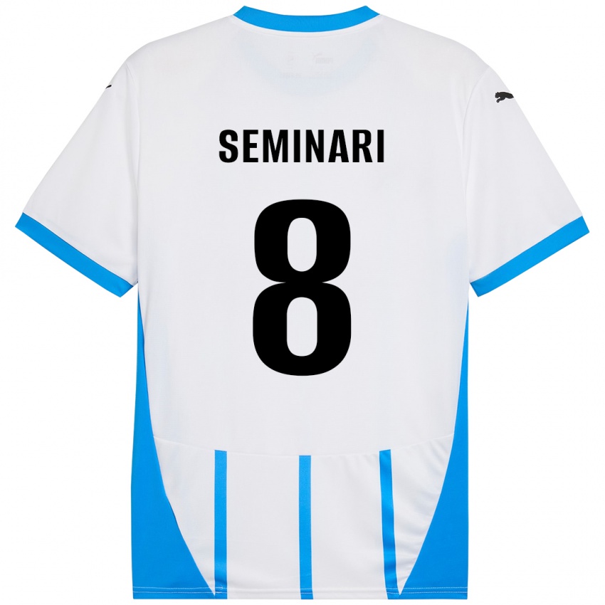 Uomo Maglia Giacomo Seminari #8 Bianco Blu Kit Gara Away 2024/25 Maglietta