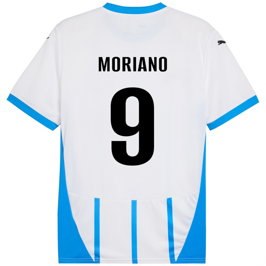 Uomo Maglia Andrea Moriano #9 Bianco Blu Kit Gara Away 2024/25 Maglietta