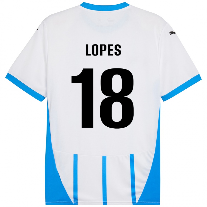 Uomo Maglia Emerick Lopes #18 Bianco Blu Kit Gara Away 2024/25 Maglietta