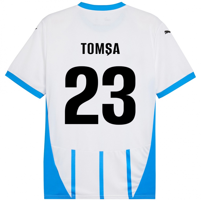 Uomo Maglia Troy Tomșa #23 Bianco Blu Kit Gara Away 2024/25 Maglietta