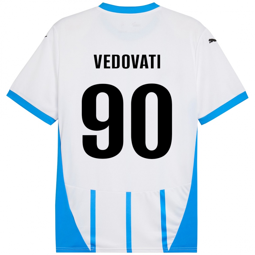 Uomo Maglia Gabriele Vedovati #90 Bianco Blu Kit Gara Away 2024/25 Maglietta