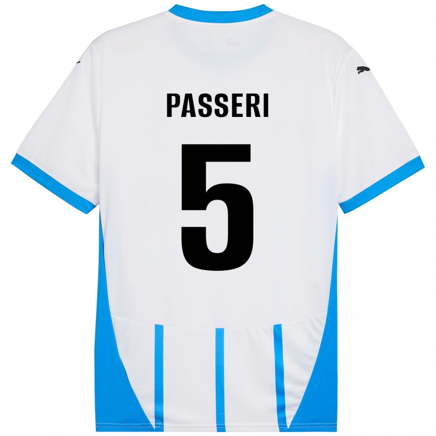 Uomo Maglia Angela Passeri #5 Bianco Blu Kit Gara Away 2024/25 Maglietta