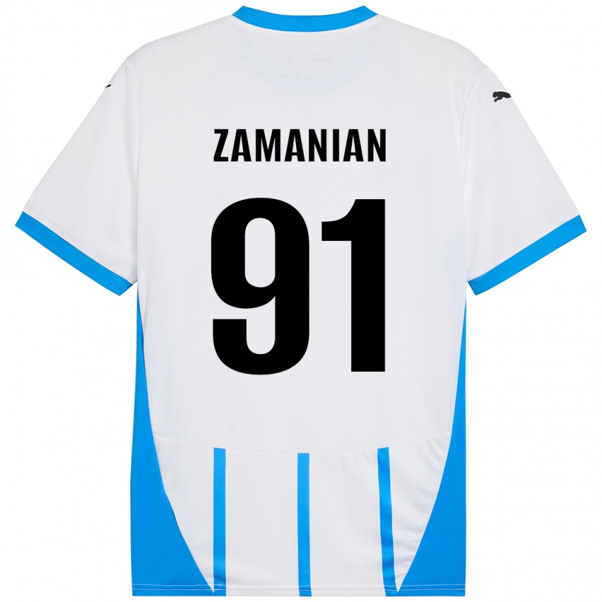 Uomo Maglia Annahita Zamanian #91 Bianco Blu Kit Gara Away 2024/25 Maglietta