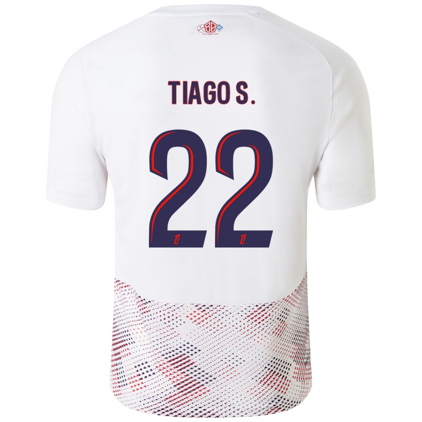 Uomo Maglia Tiago Santos #22 Bianco Blu Reale Kit Gara Away 2024/25 Maglietta