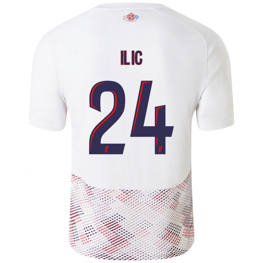 Uomo Maglia Andrej Ilic #24 Bianco Blu Reale Kit Gara Away 2024/25 Maglietta