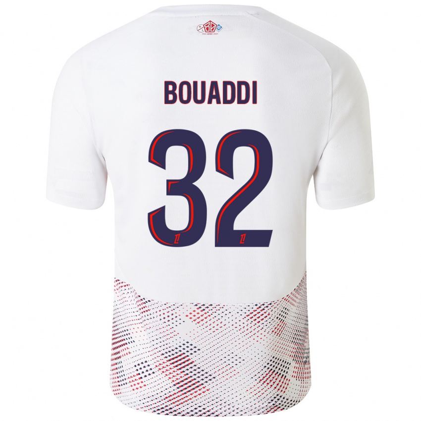 Uomo Maglia Ayyoub Bouaddi #32 Bianco Blu Reale Kit Gara Away 2024/25 Maglietta