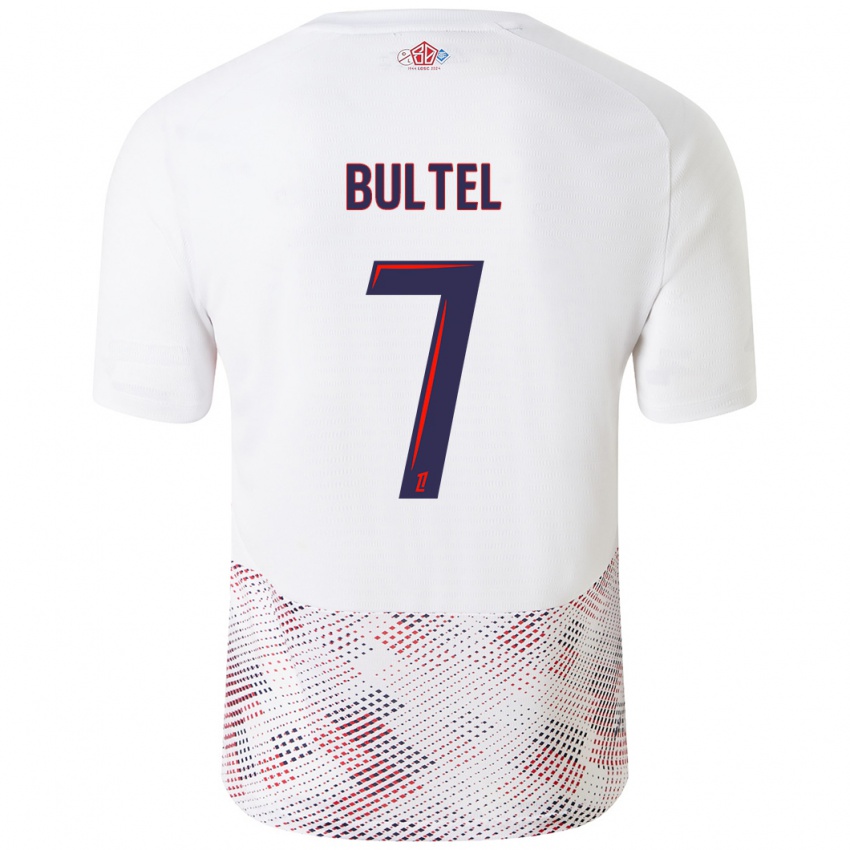 Uomo Maglia Ludivine Bultel #7 Bianco Blu Reale Kit Gara Away 2024/25 Maglietta