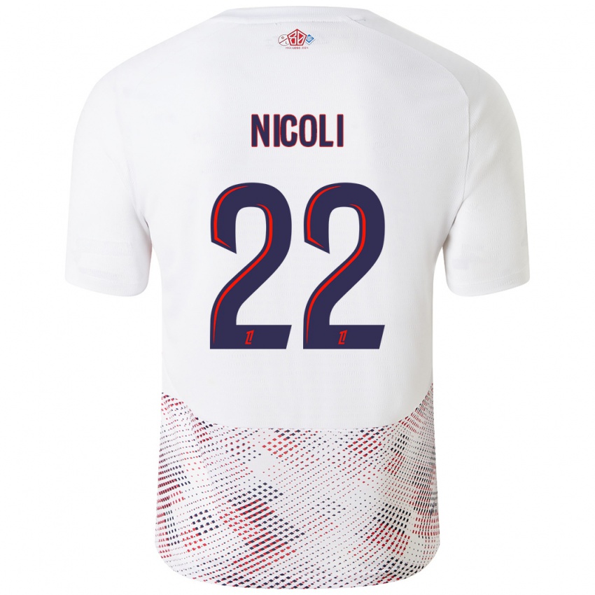 Uomo Maglia Morgane Nicoli #22 Bianco Blu Reale Kit Gara Away 2024/25 Maglietta