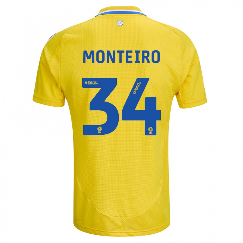 Uomo Maglia Diogo Monteiro #34 Giallo Blu Kit Gara Away 2024/25 Maglietta