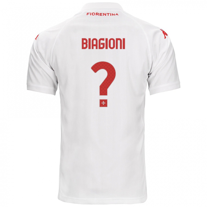 Uomo Maglia Lorenzo Biagioni #0 Bianco Kit Gara Away 2024/25 Maglietta