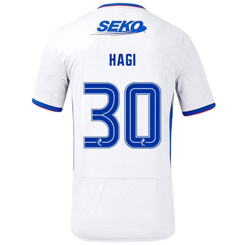 Uomo Maglia Ianis Hagi #30 Bianco Blu Kit Gara Away 2024/25 Maglietta