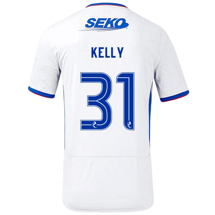 Uomo Maglia Liam Kelly #31 Bianco Blu Kit Gara Away 2024/25 Maglietta