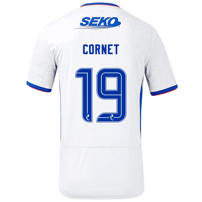 Uomo Maglia Chelsea Cornet #19 Bianco Blu Kit Gara Away 2024/25 Maglietta