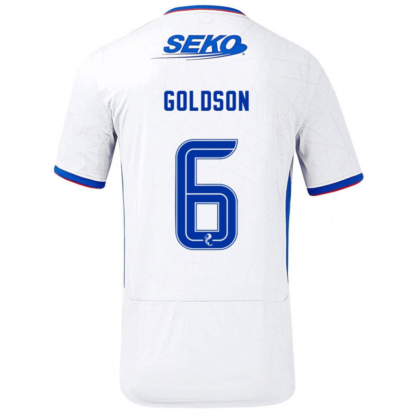 Uomo Maglia Connor Goldson #6 Bianco Blu Kit Gara Away 2024/25 Maglietta