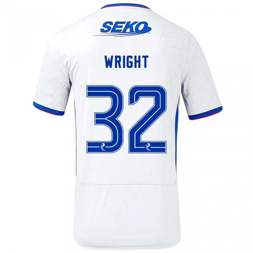 Uomo Maglia Kieran Wright #32 Bianco Blu Kit Gara Away 2024/25 Maglietta