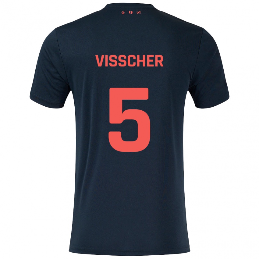 Uomo Maglia Amber Visscher #5 Nero Rosso Kit Gara Away 2024/25 Maglietta