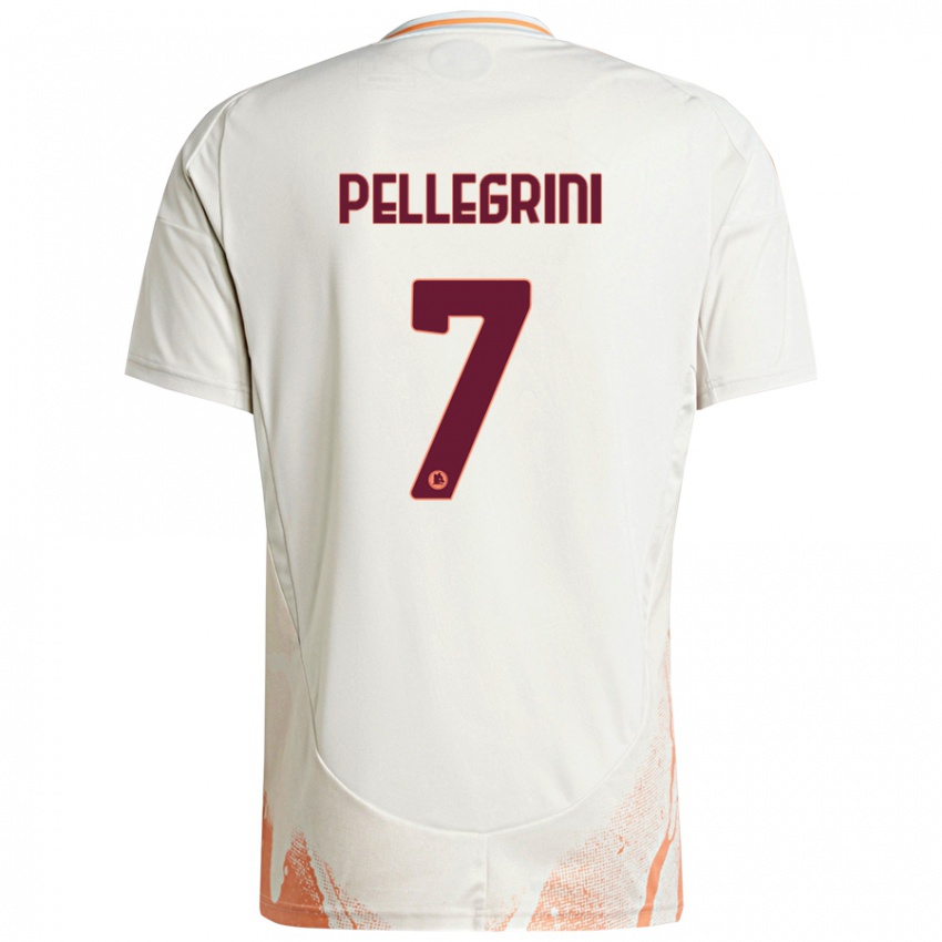 Uomo Maglia Lorenzo Pellegrini #7 Crema Bianco Arancione Kit Gara Away 2024/25 Maglietta