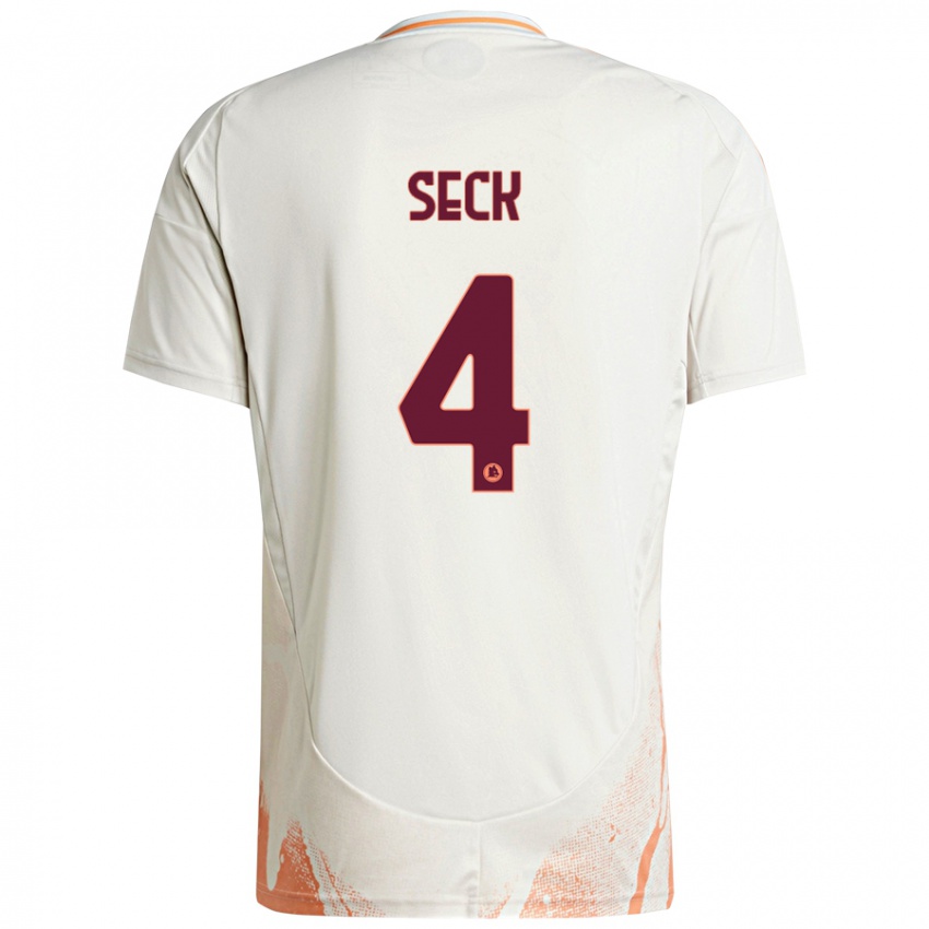 Uomo Maglia Mohamed Seck #4 Crema Bianco Arancione Kit Gara Away 2024/25 Maglietta